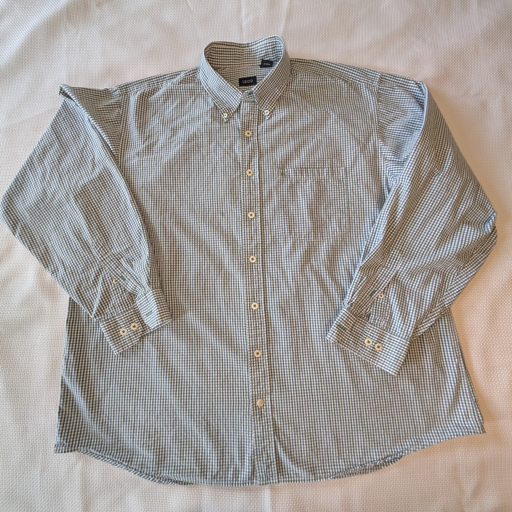 IZOD Gingham Men's Shirt; Blue & Green Stripes; Sz. 2XLT; 100% Cotton